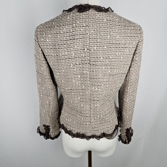 Anne Klein Tweed Blazer Jacket Size 8 Petite Brown Lace Trim Professional Office - Picture 7 of 13